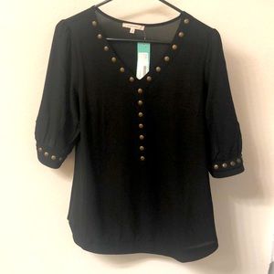 NWT 41 Hawthorn Small Black Lisbon Stud Detailed Blouse